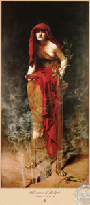 The Priestess of Delphi (1891) is a painting by British artist John Collier. It shows a young oracle
