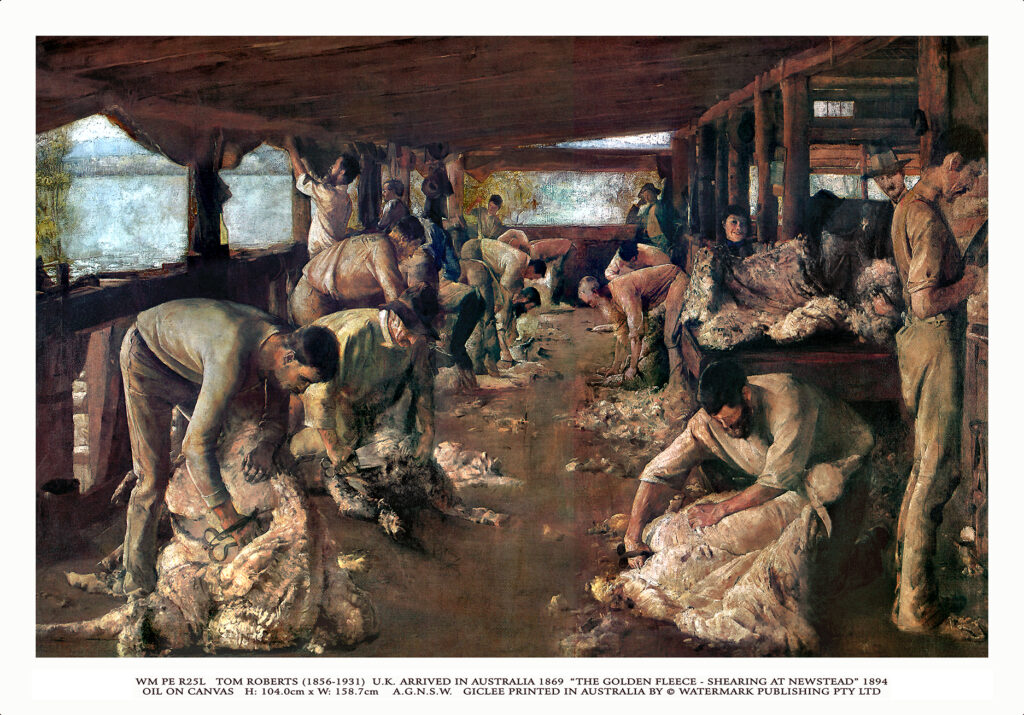 shearing at newstead, the golden fleece by tom roberts large giclee print