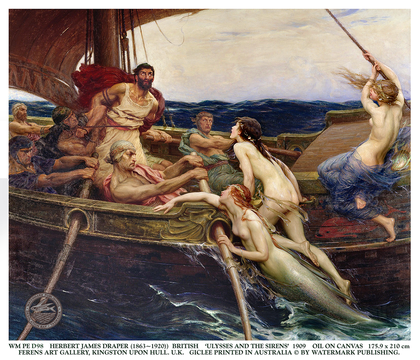 Ulysses and the Sirens, 1909 by Herbert Draper depicts Ulysses tied to the mast with the sirens attempting to lure him.